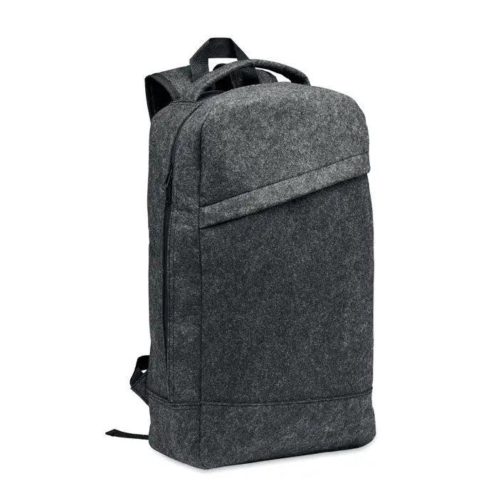 Rucsac pentru laptop de 13 inchi din fetru gri închis cu fermoare și bretele negre robuste