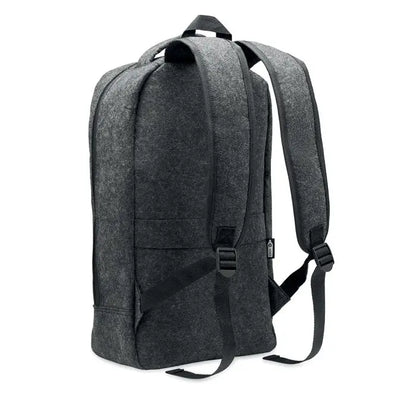 Rucsac pentru laptop de 13 inchi din fetru gri inchis cu bretele negre si detalii cu catarama