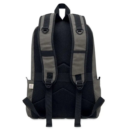 Rucsac pentru laptop de 15 inchi gri si negru cu panou mesh spate bretele reglabile si buzunare laterale