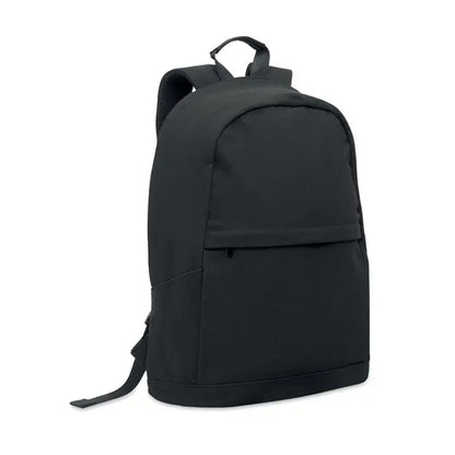 Rucsac pentru laptop de 15 inchi negru din nylon cu buzunar frontal cu fermoar si bretele reglabile