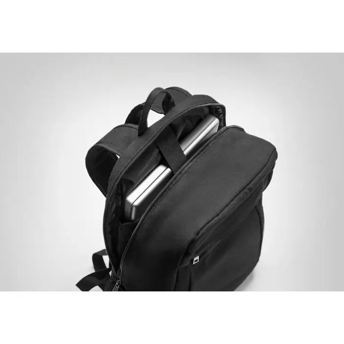 Rucsac pentru laptop de 15 inchi negru din nylon cu interior captusit si bretele ajustabile