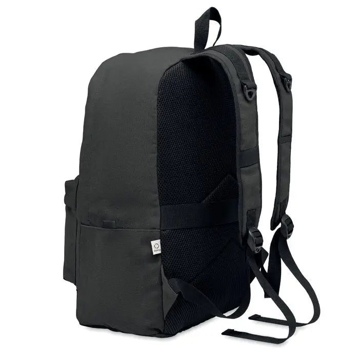 Rucsac pentru laptop de 15 inchi negru cu panou mesh la spate si bretele ajustabile, vizibil din spate