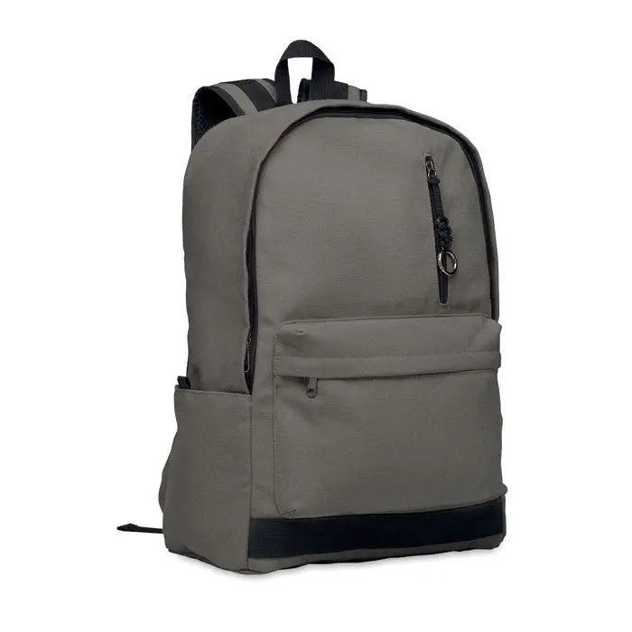 Rucsac pentru laptop de 15 inchi gri din pânză cu fermoare și margini negre