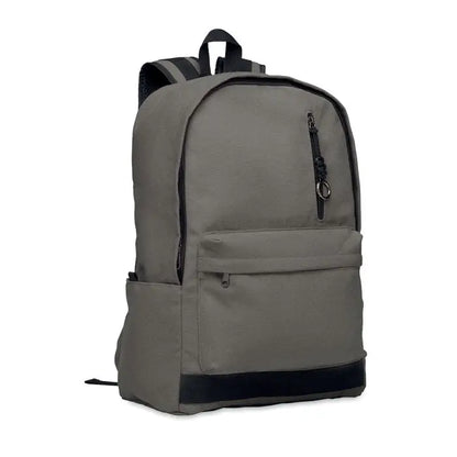 Rucsac pentru laptop de 15 inchi gri din pânză cu fermoare și margini negre