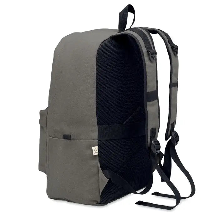 Rucsac pentru laptop de 15 inchi din material textil gri cu spate si bretele din plasa neagra