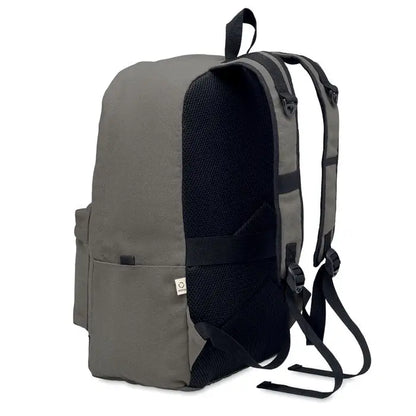 Rucsac pentru laptop de 15 inchi din material textil gri cu spate si bretele din plasa neagra
