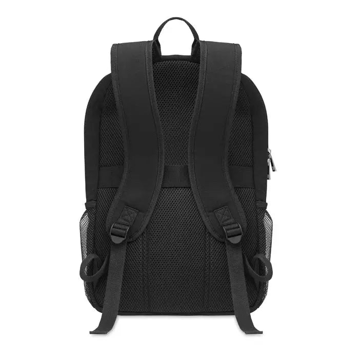 Rucsac pentru laptop de 15 inchi negru din mesh si material textil cu bretele reglabile, vedere din spate
