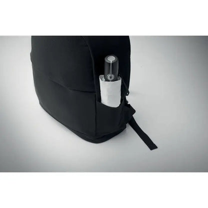 Rucsac pentru laptop de 15 inchi cu umbrela compacta neagra si maner cilindric si husa alba din material textil