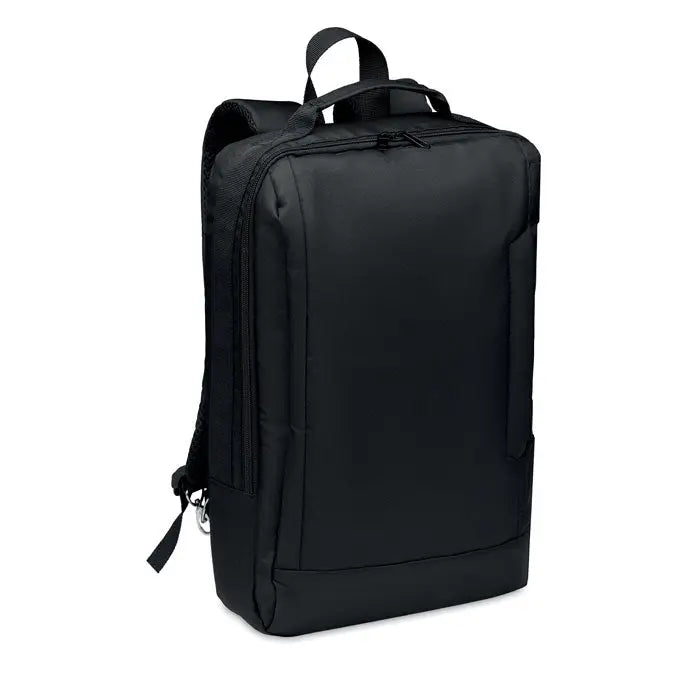 Rucsac pentru laptop din 300d rpet negru din nylon cu design minimalist si bretele ajustabile pe partea din spate