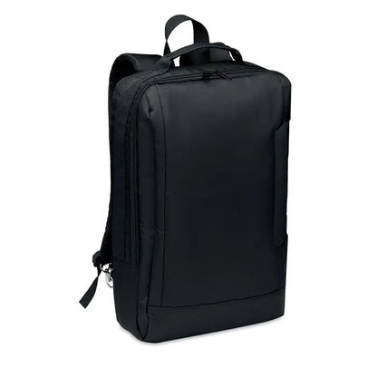 Rucsac pentru laptop din 300d rpet negru din nylon cu design minimalist si bretele ajustabile pe partea din spate
