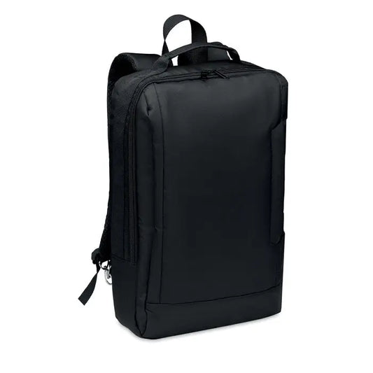 Rucsac pentru laptop din 300d rpet negru din nylon cu design minimalist si bretele ajustabile pe partea din spate