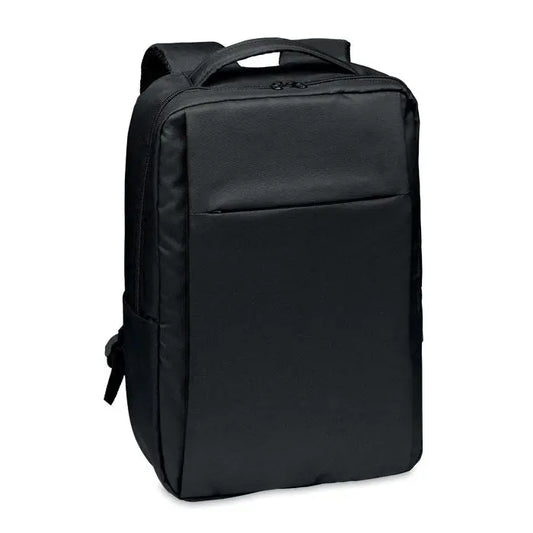Rucsac pentru laptop din 300d rpet negru din nylon cu design minimalist si maner superior