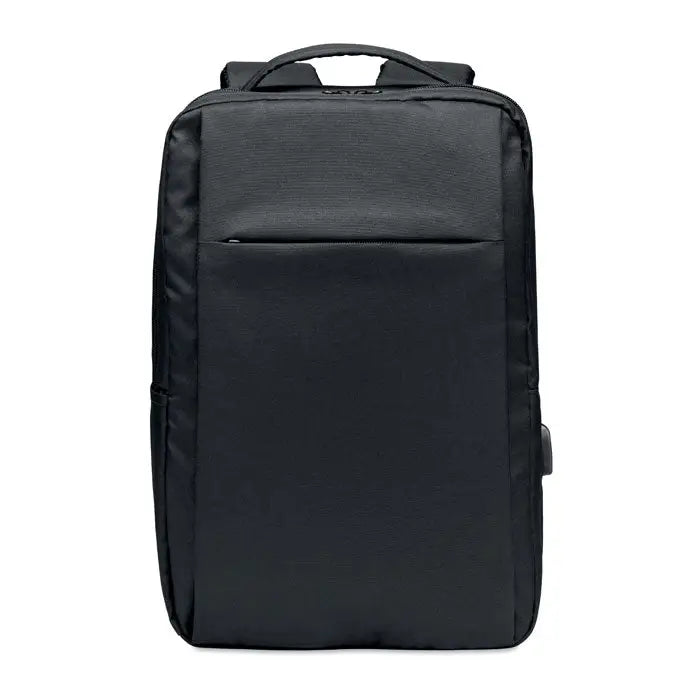 Rucsac pentru laptop negru din nylon 300d rpet cu design minimalist si detalii subtile de cusatura