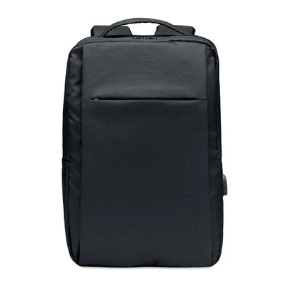 Rucsac pentru laptop negru din nylon 300d rpet cu design minimalist si detalii subtile de cusatura