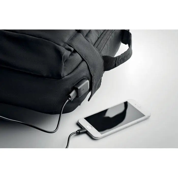 Rucsac pentru laptop negru din 300d rpet cu port usb integrat conectat la telefon alb