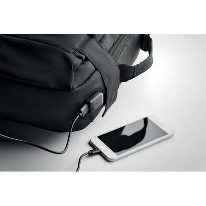 Rucsac pentru laptop negru din 300d rpet cu port usb integrat conectat la telefon alb