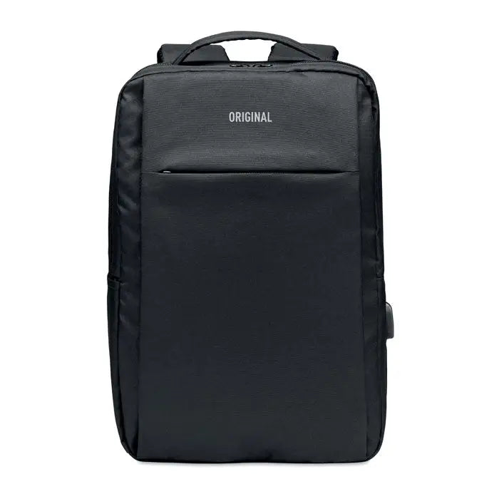 Rucsac pentru laptop din 300d rpet negru cu design minimalist si detalii subtile de cusatura