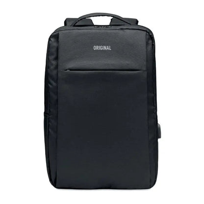 Rucsac pentru laptop din 300d rpet negru cu design minimalist si detalii subtile de cusatura