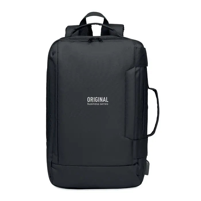 Rucsac pentru laptop din 300d rpet negru cu imprimeu alb original business series pe partea din față
