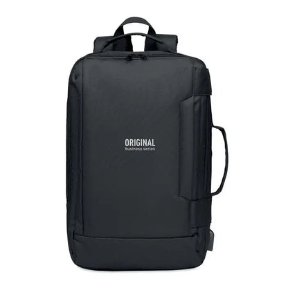 Rucsac pentru laptop din 300d rpet negru cu imprimeu alb original business series pe partea din față