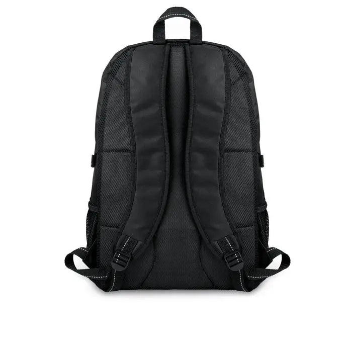 Rucsac pentru laptop din poliester negru cu spate plasa si nylon si bretele captusite