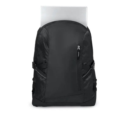 Rucsac pentru laptop din poliester negru cu plasă și nailon cu fermoare argintii