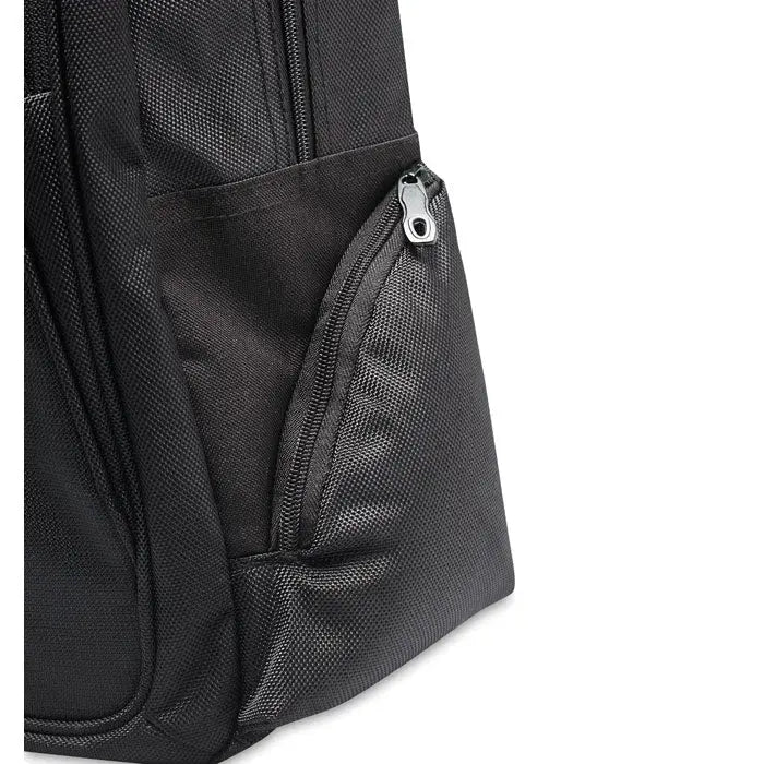 Rucsac pentru laptop negru din nylon texturat cu fermoar argintiu
