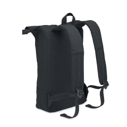 Rucsac pentru laptop rolltop de 15 inchi negru din canvas cu bretele reglabile si inchidere tip roll-top