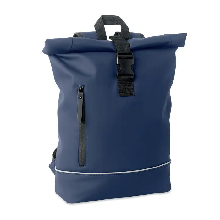 Rucsac pu pentru laptop de 15 inchi navy albastru cu bretele negre si fermoar argintiu