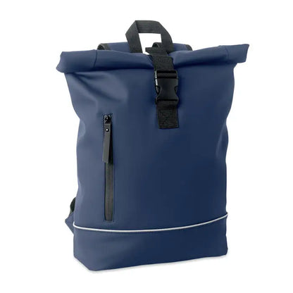 Rucsac pu pentru laptop de 15 inchi navy albastru cu bretele negre si fermoar argintiu