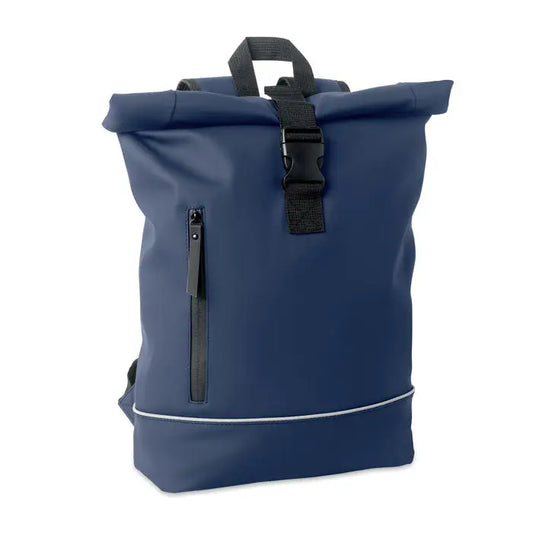 Rucsac pu pentru laptop de 15 inchi navy albastru cu bretele negre si fermoar argintiu