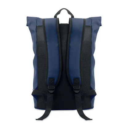 Rucsac pu pentru laptop de 15 inchi albastru navy cu panouri laterale din plasă neagră și bretele reglabile