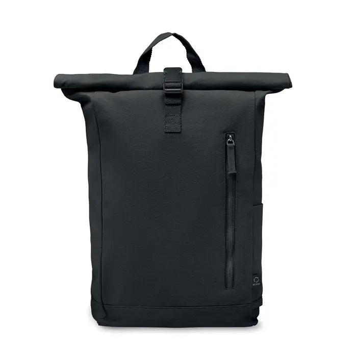 Rucsac roll top negru cu design minimalist si material durabil 390 gr pe metru patrat