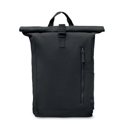 Rucsac roll top negru cu design minimalist si material durabil 390 gr pe metru patrat