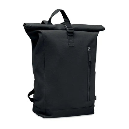 Rucsac roll top negru din material durabil 390 gr/m² cu design minimalist perfect pentru uz cotidian