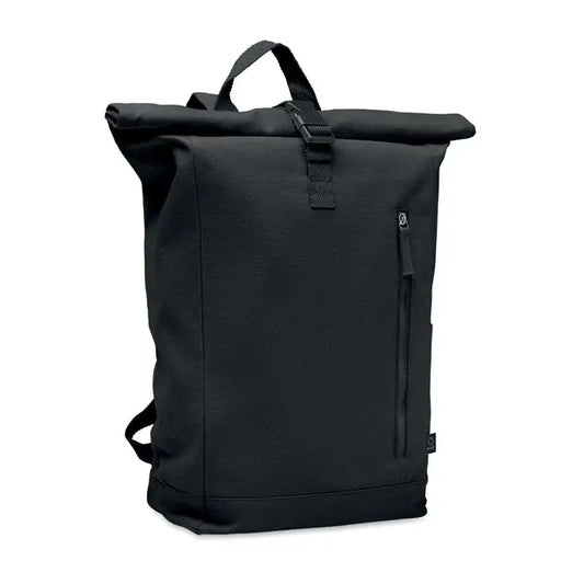 Rucsac roll top negru din material durabil 390 gr/m² cu design minimalist perfect pentru uz cotidian
