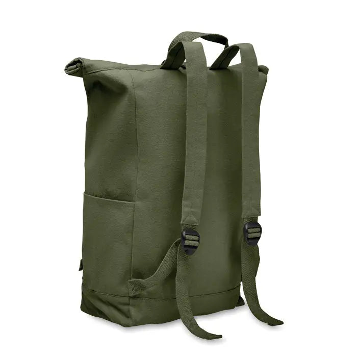 Rucsac roll top olive green din pânză 390 gr/m² cu bretele reglabile și catarame din plastic negru