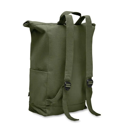 Rucsac roll top olive green din pânză 390 gr/m² cu bretele reglabile și catarame din plastic negru