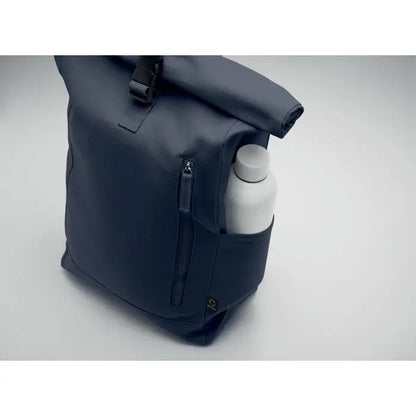 Rucsac roll top 390 gr/m² bleumarin închis cu design minimalist și accente negre pe fermoar