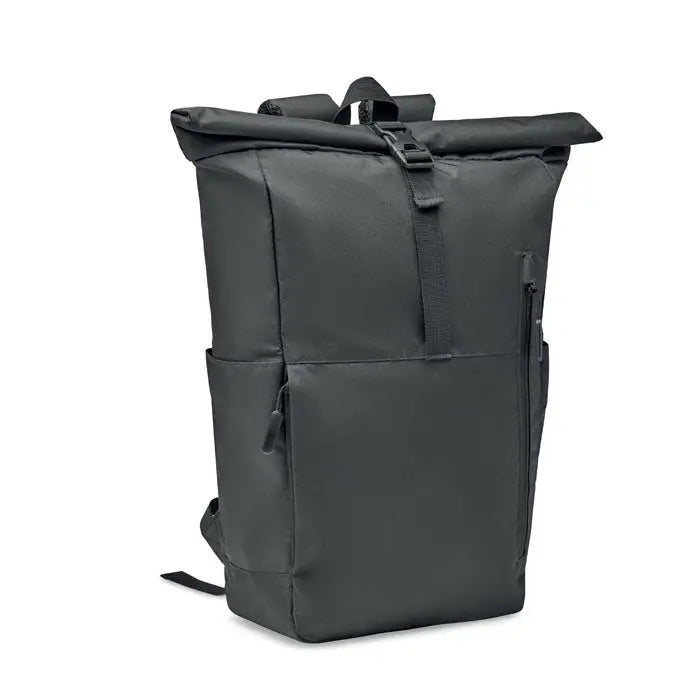 Rucsac rolltop 300d rpet negru cu design minimalist si material durabil din fabric re reciclat