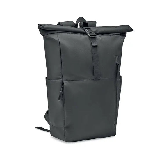 Rucsac rolltop 300d rpet negru cu design minimalist si material durabil din fabric re reciclat