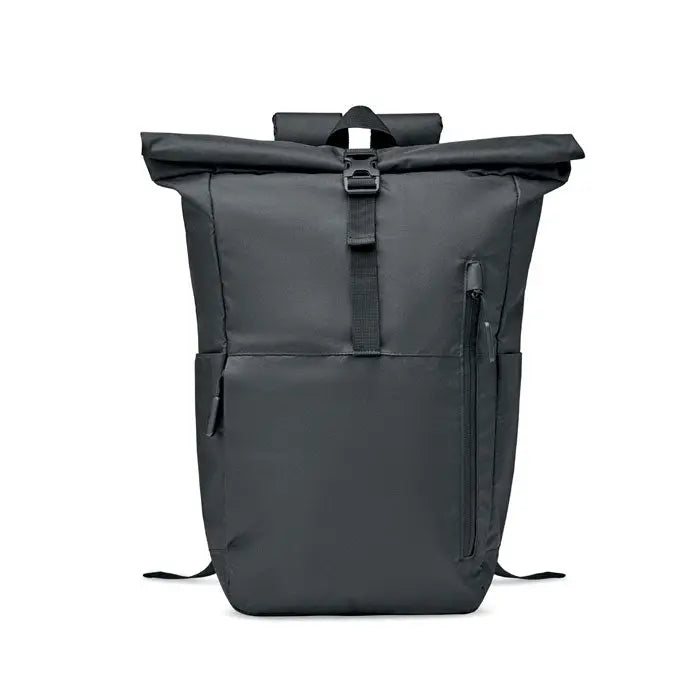 Rucsac rolltop 300d rpet negru cu design minimalist si material rezistent pentru uz zilnic