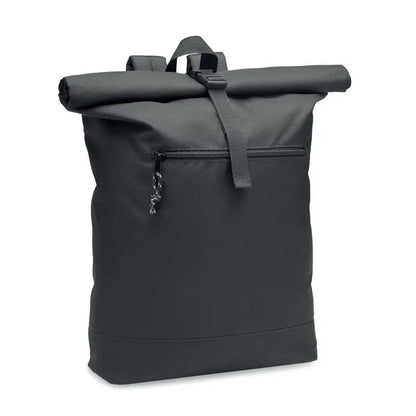 Rucsac rolltop 600d rpet negru cu design minimalist si tesatura durabila pentru uz zilnic