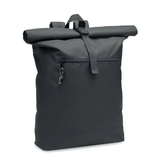 Rucsac rolltop 600d rpet negru cu design minimalist si tesatura durabila pentru uz zilnic