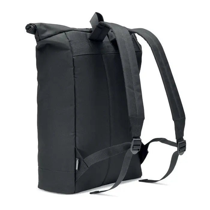 Rucsac rolltop 600d rpet negru cu material durabil si bretele reglabile pentru umar
