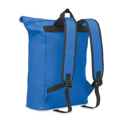 Rucsac rolltop albastru din poliester 600d cu bretele negre si catarame reglabile
