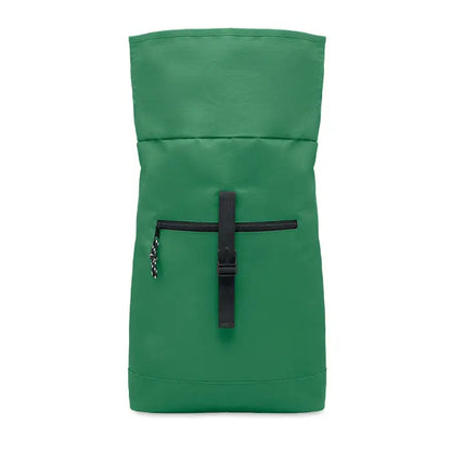 Rucsac rolltop solid verde din poliester 600d cu fermoar negru si inchidere cu bretea