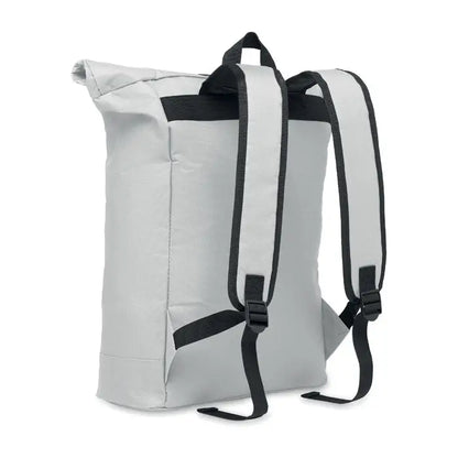 Rucsac rolltop din poliester 600d gri deschis cu bretele si catarame negre pentru utilizare zilnica