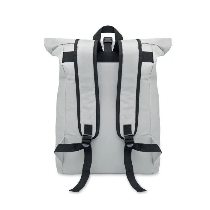 Rucsac rolltop din poliester 600d gri deschis cu bretele si catarame negre pentru uz zilnic