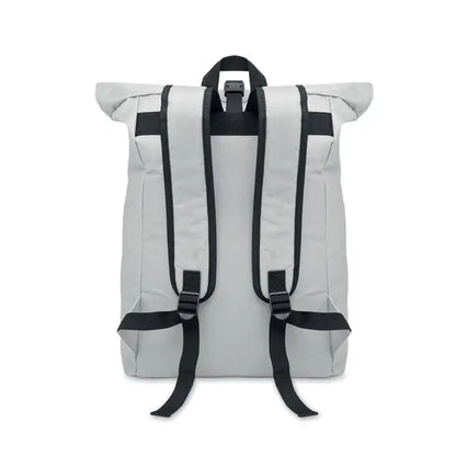 Rucsac rolltop din poliester 600d gri deschis cu bretele si catarame negre pentru uz zilnic